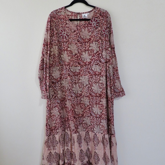 Marketplace Handwork of India Indian Cotton Maxi Dress 1W 1X Batik Print Tiered - Picture 2 of 7